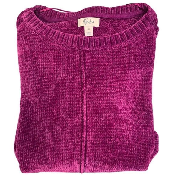 Plus Size Fuchsia Rib Knit Chenille Scoop Neck Sweater, 3X - Picture 11 of 11